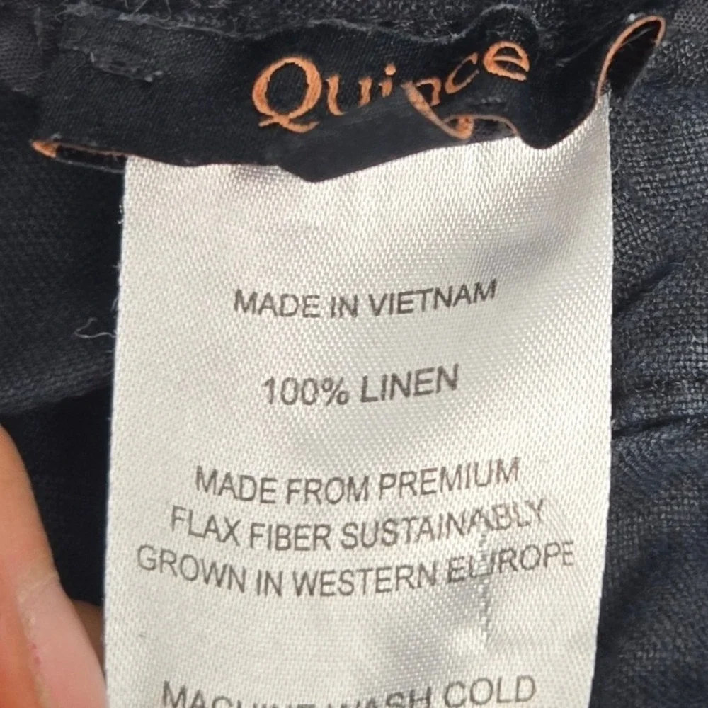 Quince Women's XL Black Linen Pants Wide‎ Leg Elastic Waist Cropped Casual
